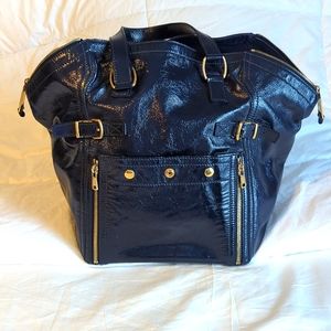 Yves Saint Laurent YSL medium Downtown tote blue patent leather